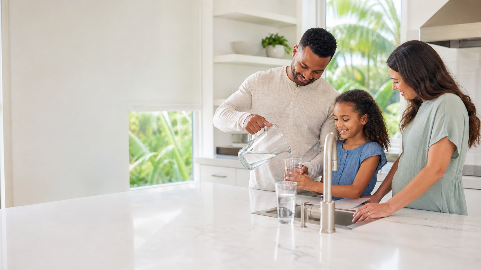 Sacramento-area family enjoying clean filtered water in their kitchen